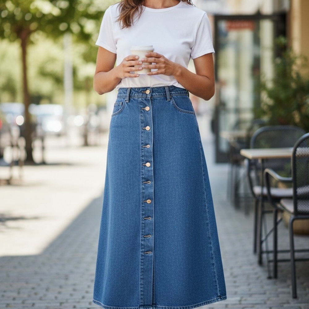 Classic Blue A-Line Denim Skirt